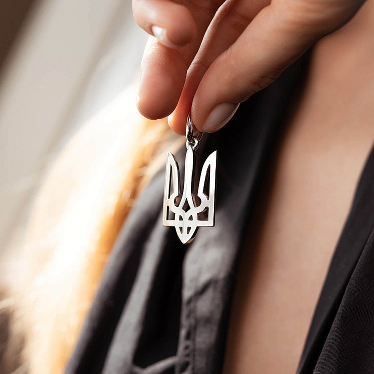Кулон "Герб Украины - Тризуб" в белом золоте п03715 от ювелирного магазина Оникс - 3
