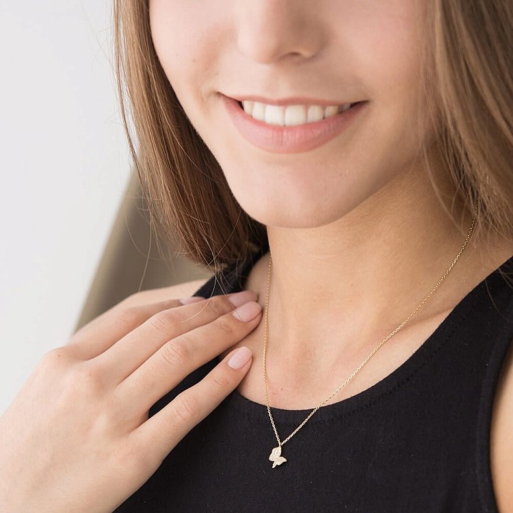 Золотое колье "Бабочка" с фианитами кол00746 от ювелирного магазина Оникс - 5