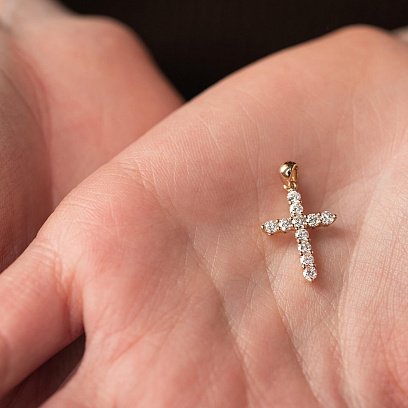 Золотий хрестик з діамантами пб0279ri №6