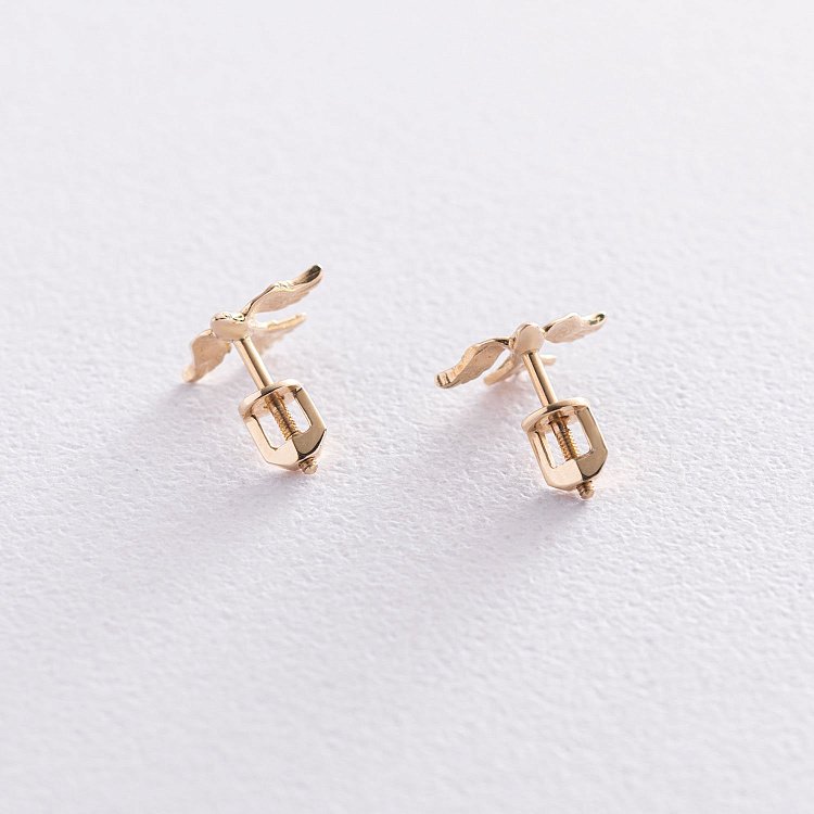 Сережки - пусети "Пташки" в жовтому золоті с06923 від ювелірного магазину Онікс - 3