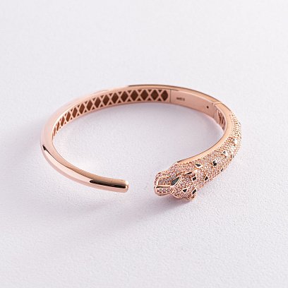 Жесткий золотой браслет "Пантера" (фианиты, эмаль) б04977