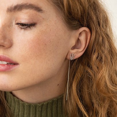 Сережки - протяжки "Герб України - Тризуб" (біле золото) с08094 №4