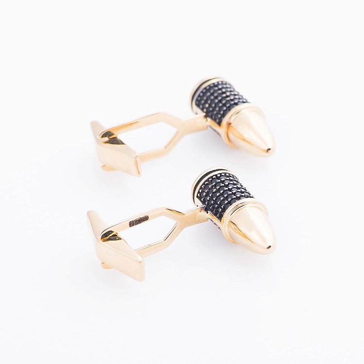 Золоті запонки "Кулі" з фіанітами зап00051 від ювелірного магазину Онікс