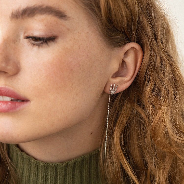 Сережки - протяжки "Герб України - Тризуб" (біле золото) с08094 від ювелірного магазину Онікс - 3