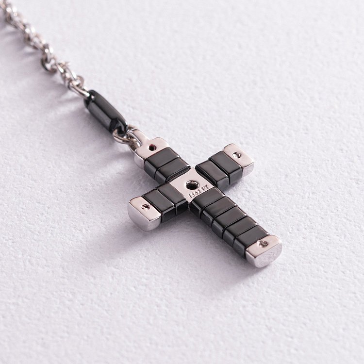 Мужское колье "Крест" из серебра и черной керамики ZANCAN EXC367-N от ювелирного магазина Оникс - 3