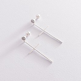 Серебряные серьги "Кресты" с фианитами 123019