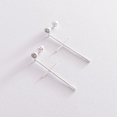 Серебряные серьги "Кресты" с фианитами 123019