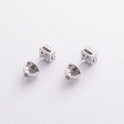 Серебряные серьги - пусеты (розовый сапфир, куб. цирконий) 2691/1р-PSPH №3