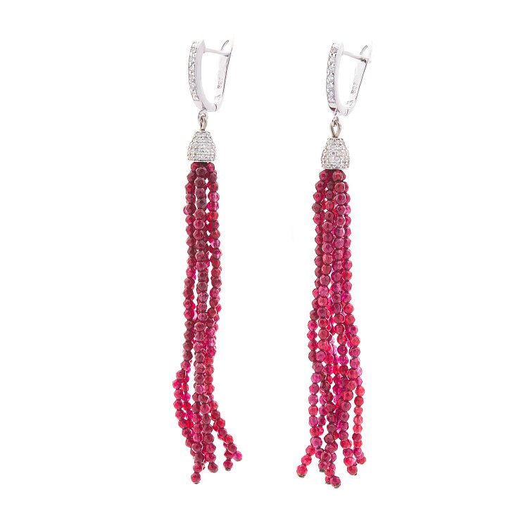 Серебряные серьги (рубин, фианит) 122343 от ювелирного магазина Оникс - 1