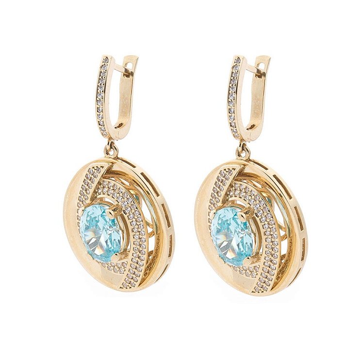 Золотые серьги с фианитами с03956 от ювелирного магазина Оникс - 1