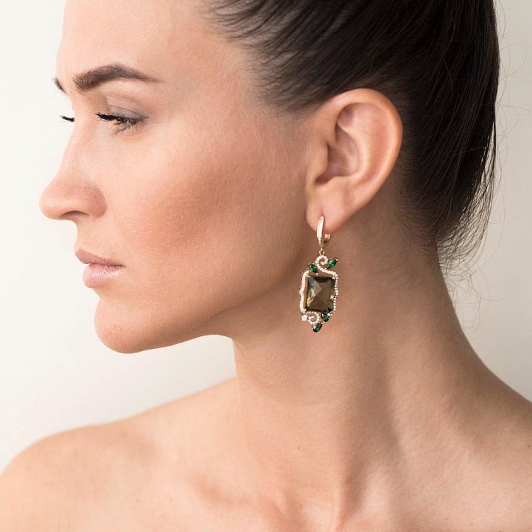 Золоті сережки (празиолит, фіаніт) с03899 від ювелірного магазину Онікс - 2