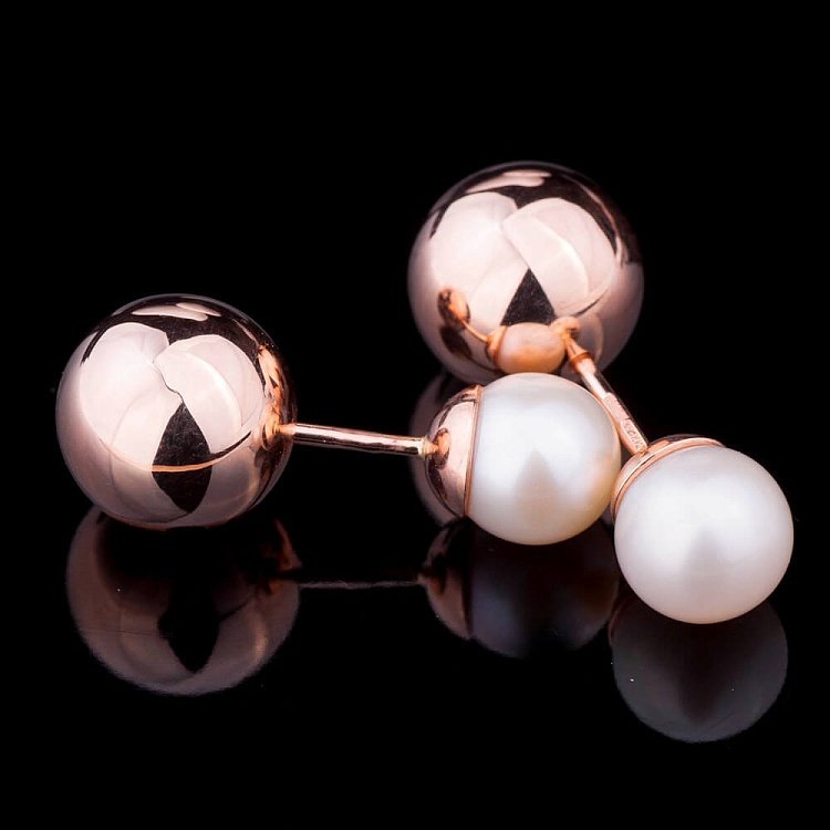 Сережки "Кульки" з культ. прісн. перлами с03440 від ювелірного магазину Онікс