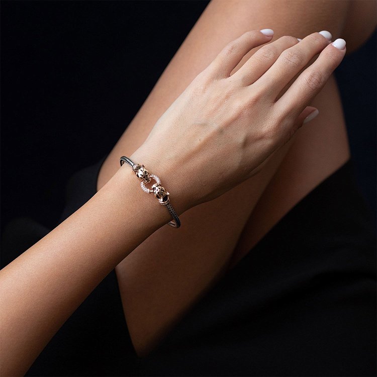 Золотий браслет "Пантери" (фіаніт, емаль) б02754 від ювелірного магазину Онікс - 1