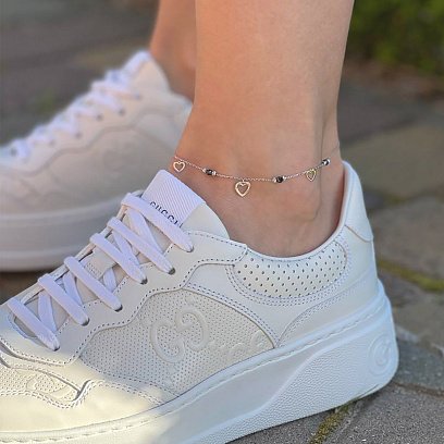 Золотой браслет "Сердечки" (фианиты) на ногу б04900 №5