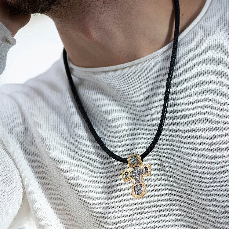 Срібний хрест "Розп'яття Христове.Свята Трійця. Свт. Микола Чудотворець. Мч. Трифон. Три святителя. Ікона Божої матері" Толгская ". Ангел Хранитель. Прп. Сергій Радонезький. Свт. Спиридон Тріміфунский" 132971 від ювелірного магазину Онікс - 3