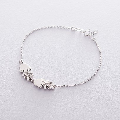 Золотой браслет "Две девочки" с фианитами б04111