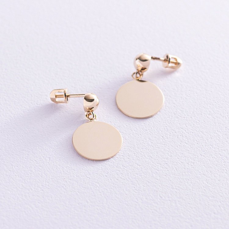 Сережки-пусети "Монетки" в жовтому золоті с06991 від ювелірного магазину Онікс - 1