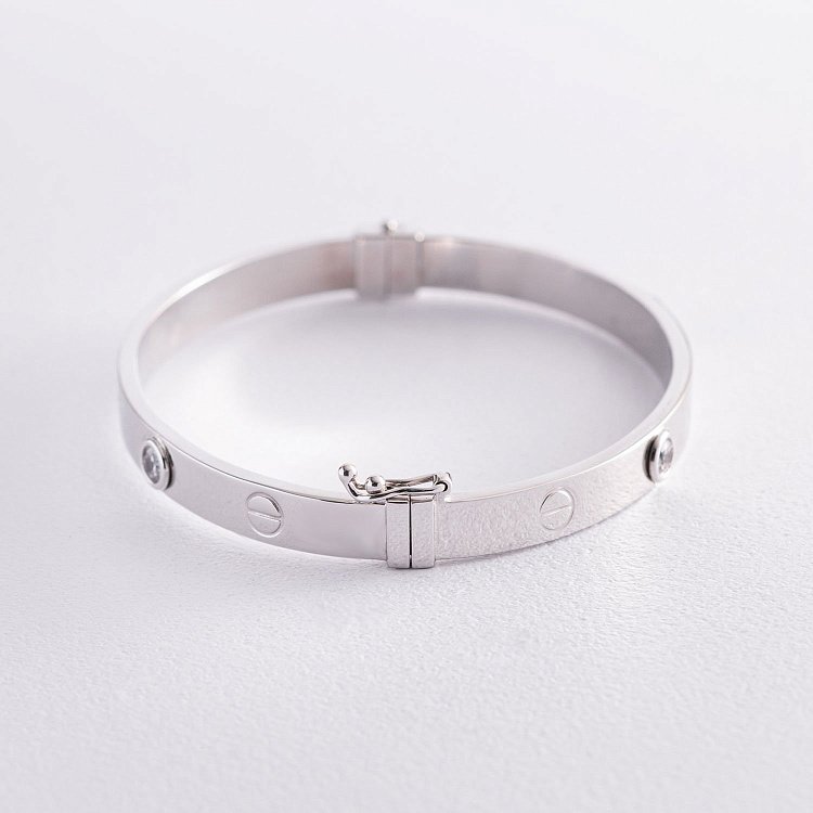 Жорсткий браслет "Love" з білого золота (фіаніт) б04742 від ювелірного магазину Онікс - 1