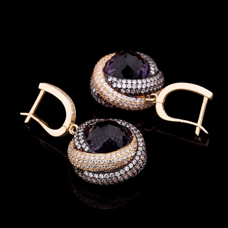 Ексклюзивні золоті сережки (фіаніти) с03556 від ювелірного магазину Онікс - 1