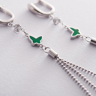 Срібні сережки з метеликами 122613 №3