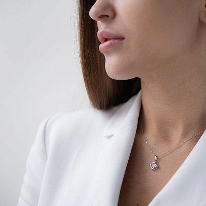 Подвеска "Клевер" в белом золоте (фианит) п02861 №2