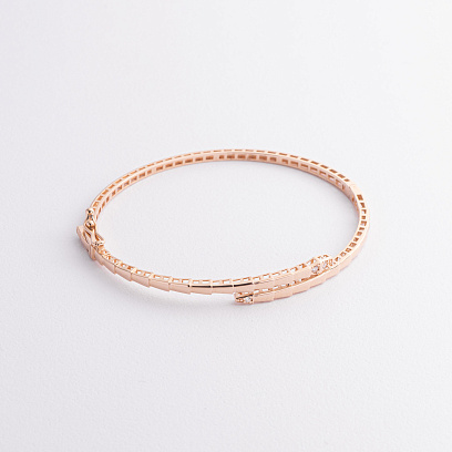 Жесткий браслет "Змея" в красном золоте (фианиты) б05620 №3