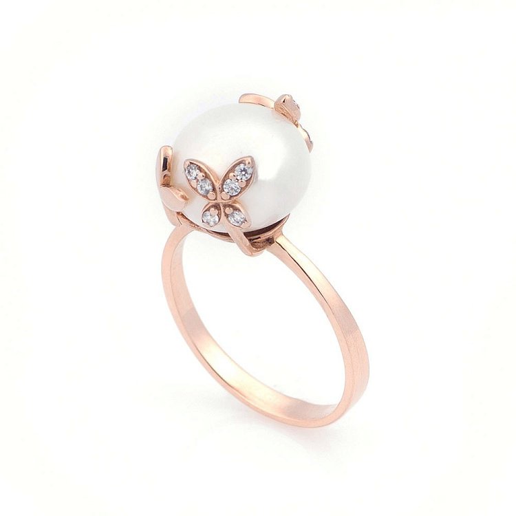 Золотое кольцо с культ. пресн. жемчугом и фианитами к05285 от ювелирного магазина Оникс