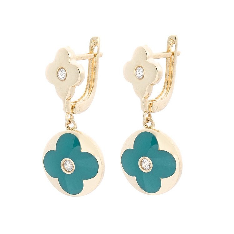 Золоті сережки "Конюшина" (емаль, фіаніт) с05388 від ювелірного магазину Онікс - 1