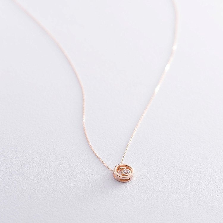 Кольє з одним фіанітом в червоному золоті кол01145 від ювелірного магазину Онікс