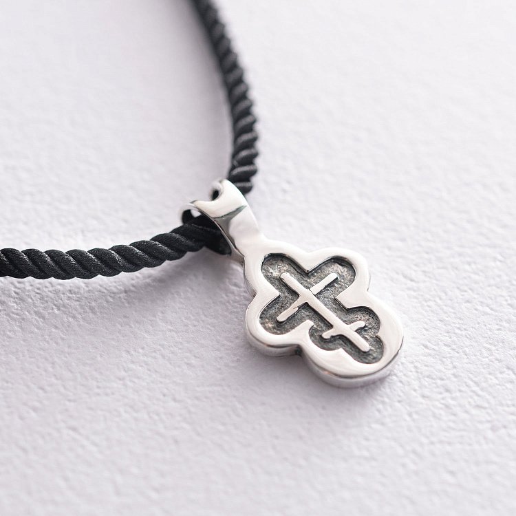 Шовковий шнурок з гладкою срібною застібкою (2 мм) 18401 від ювелірного магазину Онікс - 2