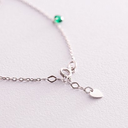 Браслет в серебре на ногу (зеленые и белые фианиты) 141625 №3