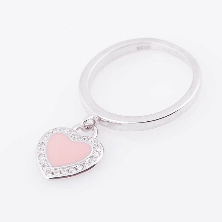 Срібний перстень сердечко з фіанітами 111976 від ювелірного магазину Онікс - 1