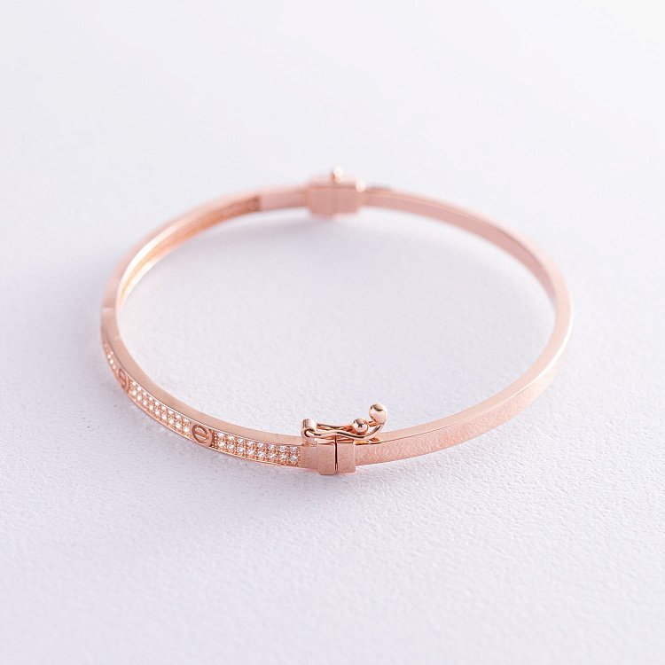 Жорсткий золотий браслет з фіанітами б04486 від ювелірного магазину Онікс - 2