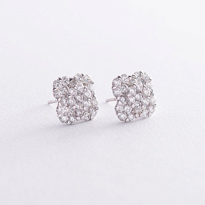 Золотые серьги - пусеты "Клевер" с бриллиантами сб0691cha