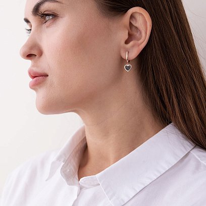 Сережки "Сердечки" в червоному золоті (емаль) с07468 №4