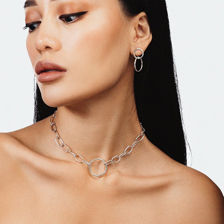 Серьги - пусеты "Кольца" в серебре 122629 от ювелирного магазина Оникс - 2