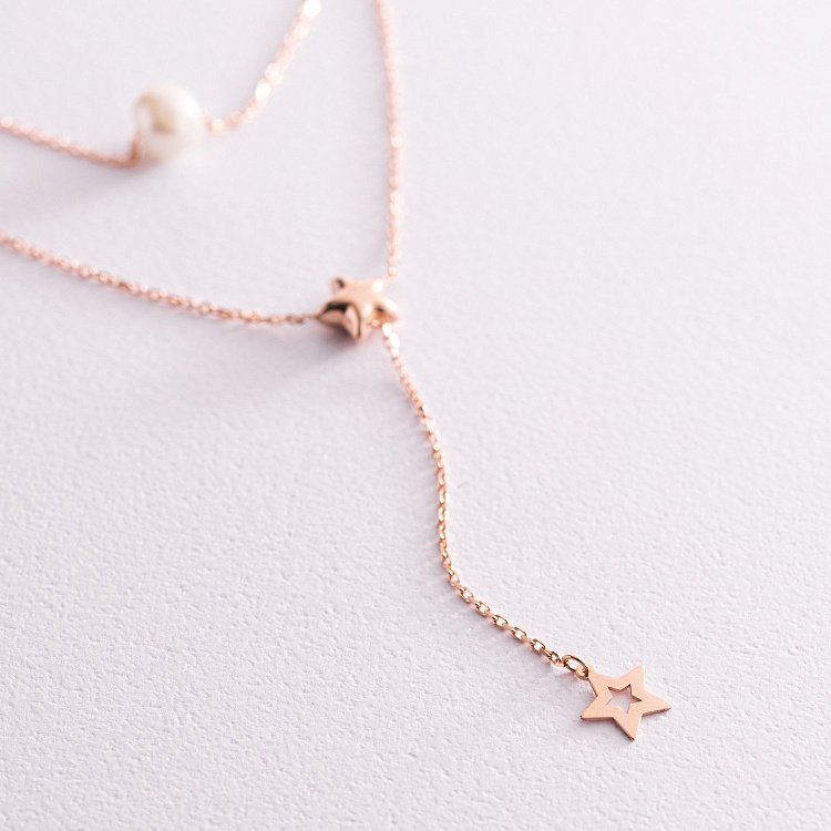 Золотое двойное колье "Звездочки" с жемчугом кол02078 от ювелирного магазина Оникс - 2