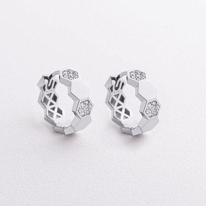 Серьги - кольца "Miranda" в белом золоте (фианиты) с09335