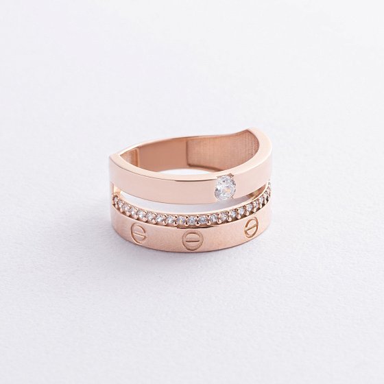 Кольцо "Love" в красном золоте (фианиты) к08226 №3