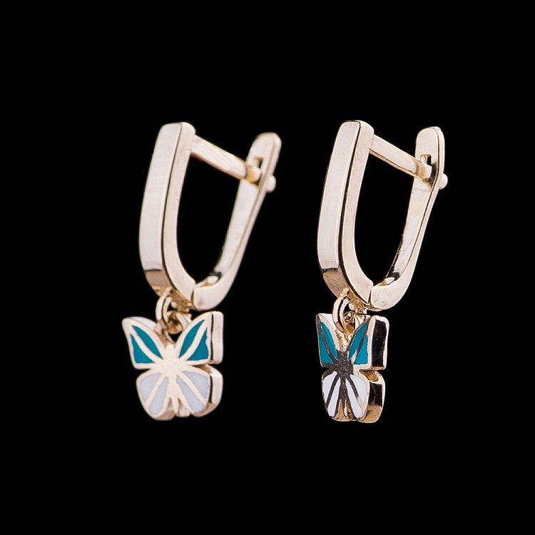 Детские золотые серьги "Бабочки" с04801з от ювелирного магазина Оникс - 1