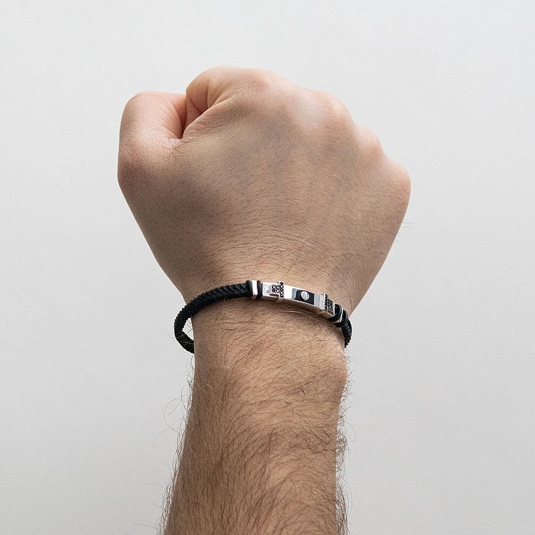 Каучуковый браслет из белого золота (эмаль, фианит) б03988 от ювелирного магазина Оникс - 1