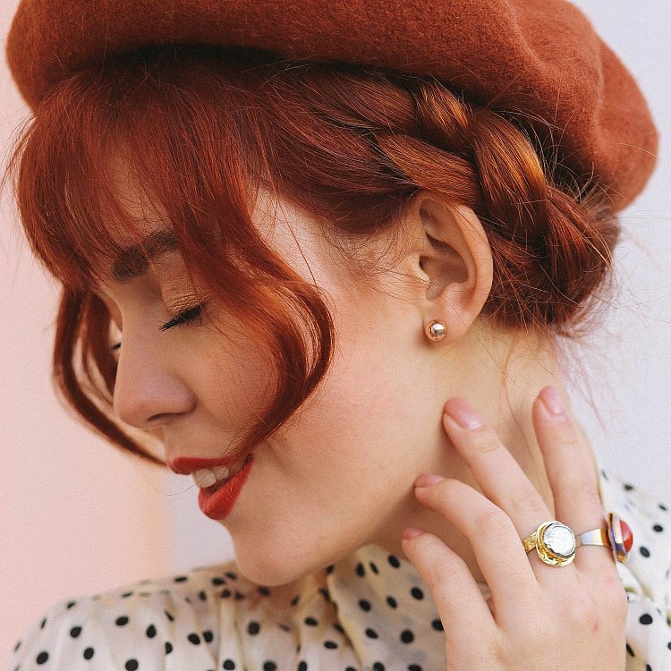 Серьги - пусеты "Шарики" в красном золоте (0.7 см) с06294 от ювелирного магазина Оникс - 9