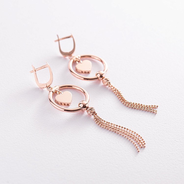 Золоті сережки "Сердечка" з ланцюжками с07839 від ювелірного магазину Онікс - 3