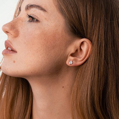 Золотые серьги - пусеты с бриллиантами сб0543cha №4