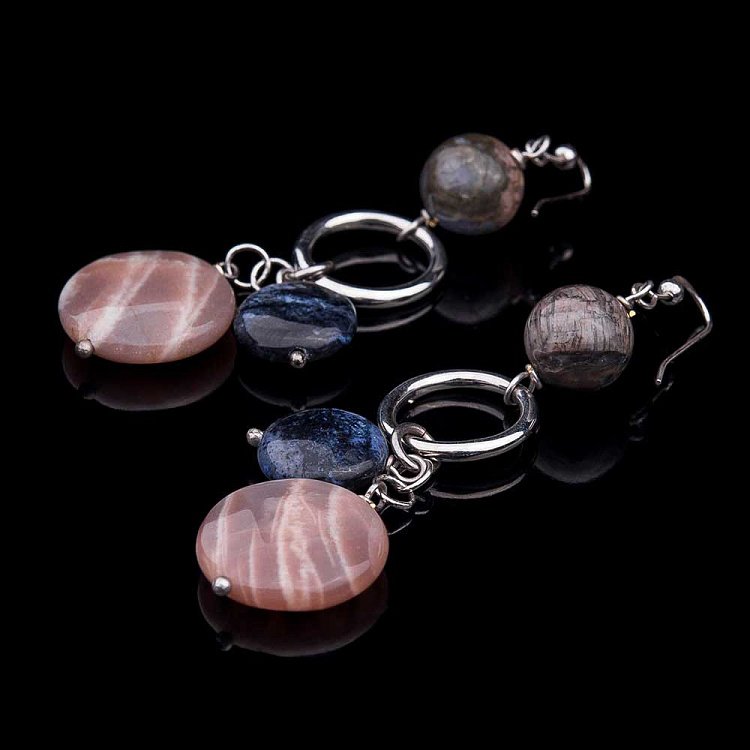 Сережки з агатом і польовим шпатом 210с9 - 1 Сережки з агатом і польовим шпатом 210с9 від ювелірного магазину Онікс - 1