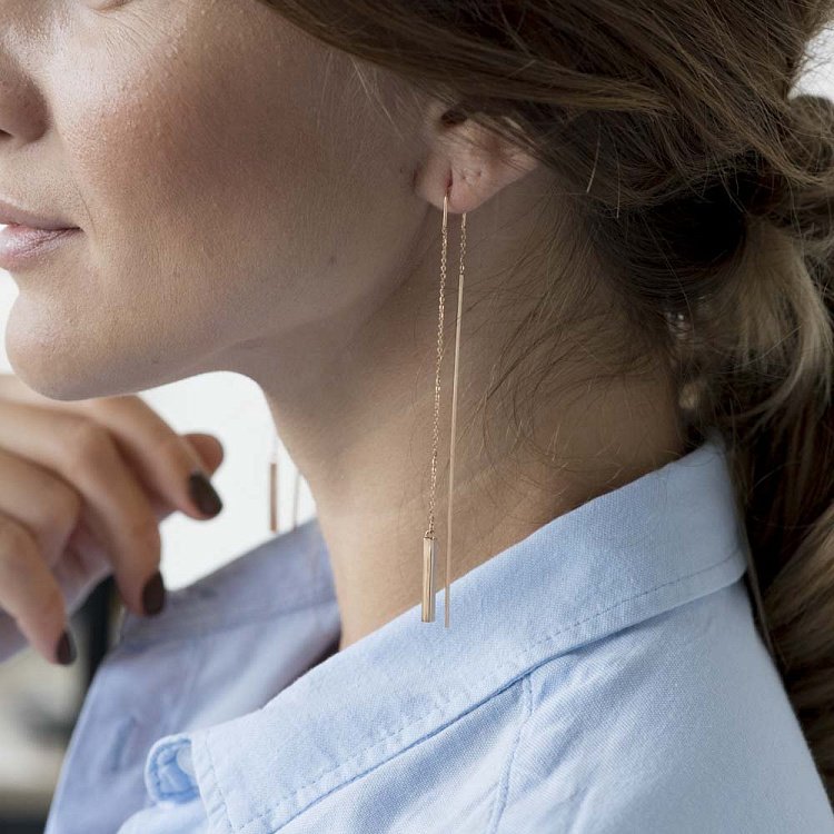 Золотые висячие серьги (протяжки) 580087 от ювелирного магазина Оникс - 6