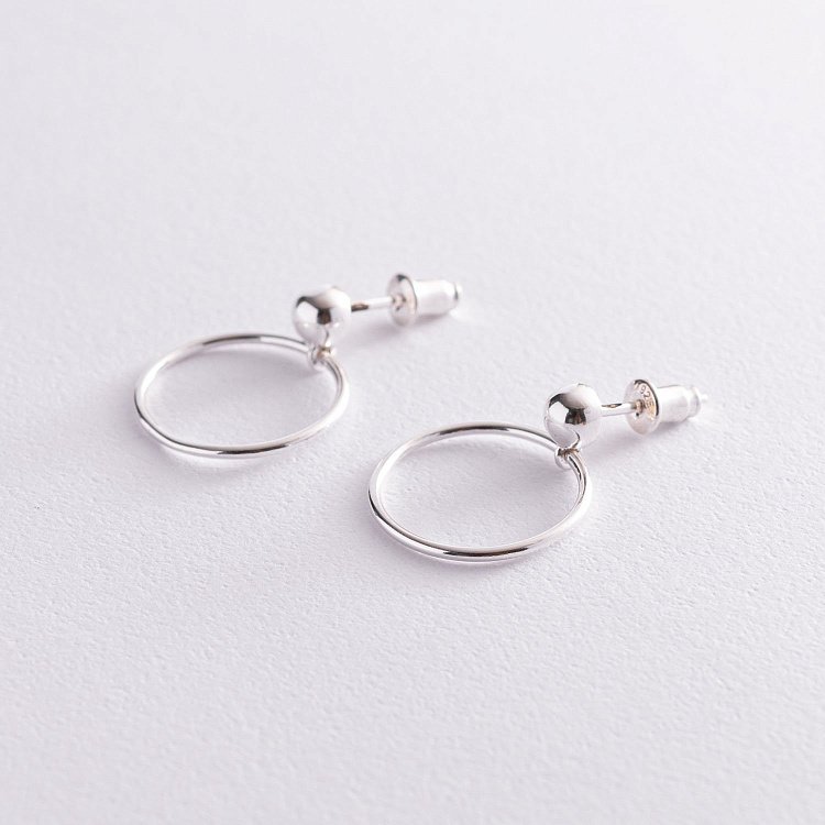 Серебряные серьги - пусеты "Кольца" 123058 от ювелирного магазина Оникс - 5