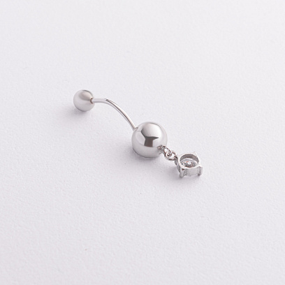 Серебряный пирсинг в пупок с фианитами 6038 №2