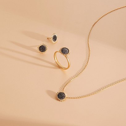 Золотое колье "Подсолнух" с черными бриллиантами 726133122 №9