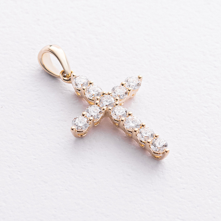 Крестик в желтом золоте (бриллианты) пб0402ri от ювелирного магазина Оникс